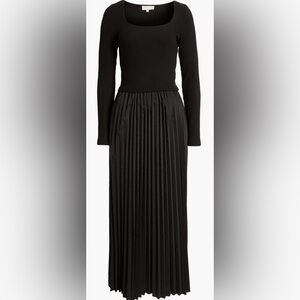 Melloday Mixed Media Long Sleeve Dress in Black Size S Minimalist Quiet Luxury